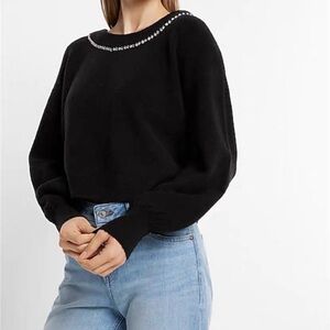 Express rhinestone black soft cropped sweater XS party night out